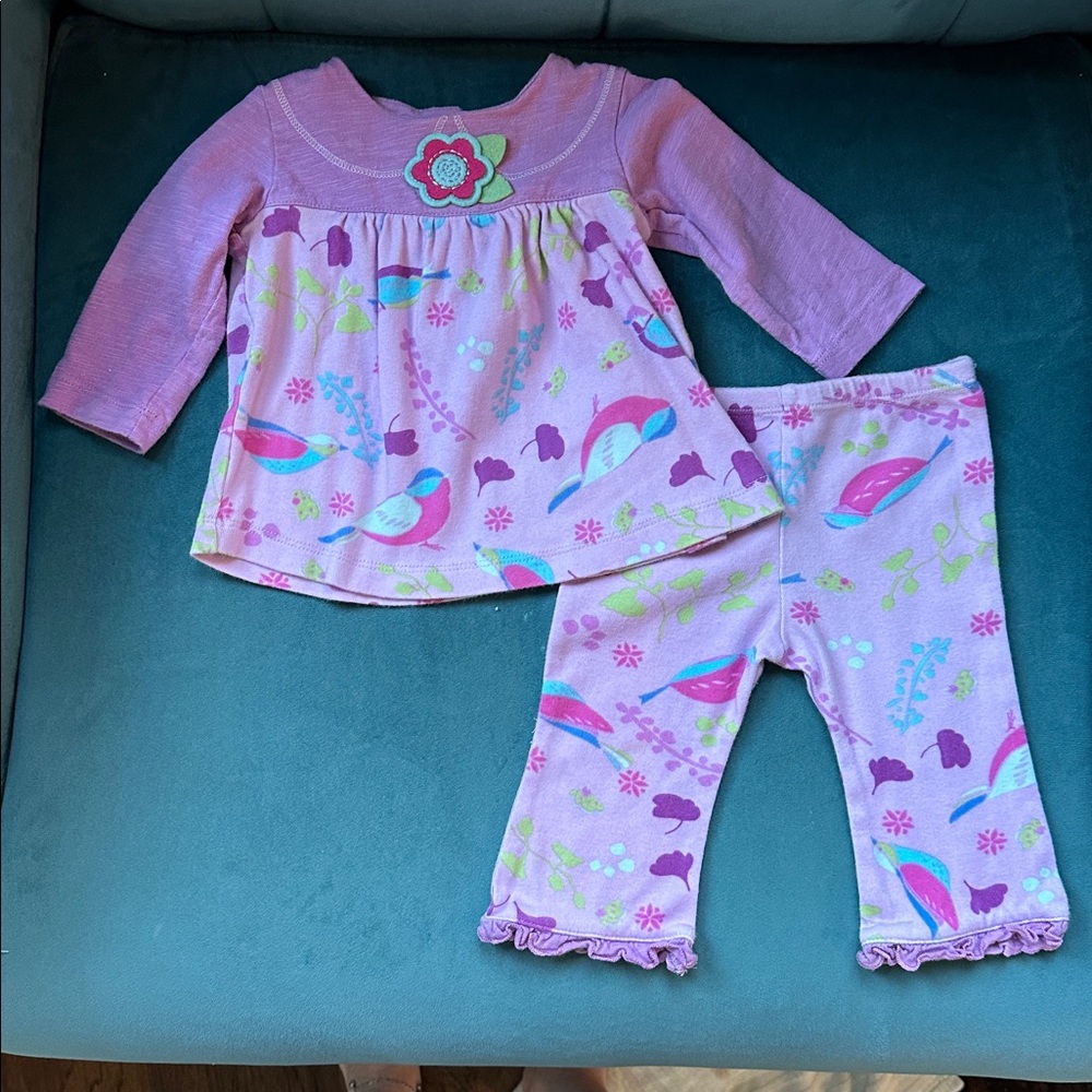 Baby LuLu Pink Floral and Bird Print Baby Outfit